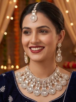 NUI - Gold Plated Necklace with Earrings & Maangtika For Women