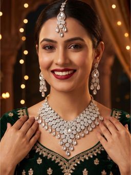 NUI - Gold Plated Necklace with Earrings & Maangtika For Women