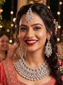 NUI - Gold Plated Necklace with Earrings & Maangtika For Women