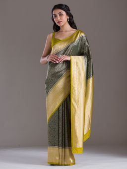 Koskii - Women Green Woven Art Silk Saree with Unstitched Blouse