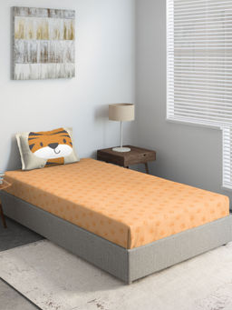 Ddecor Live Beautiful - DDECOR - Tiger 100% Cotton Single Bedsheet with 1 Pillow Covers, Orange