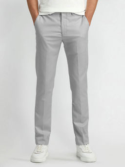 Arrow Newyork - Mens Grey Self Design Casual Trouser