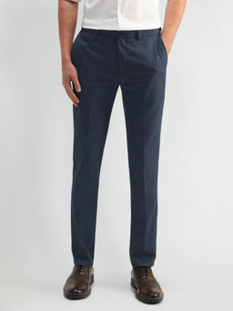 Arrow Newyork - Mens Navy Blue Textured Formal Trouser