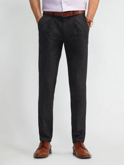 Arrow - Mens Charcoal Self Design Formal Trouser