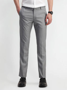 Arrow - Mens Grey Self Design Formal Trouser
