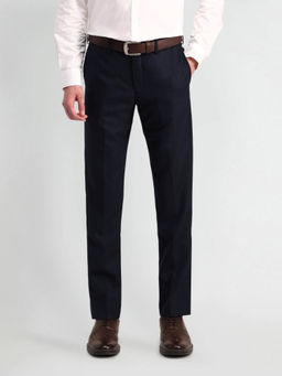 Arrow - Mens Navy Blue Self Design Formal Trouser