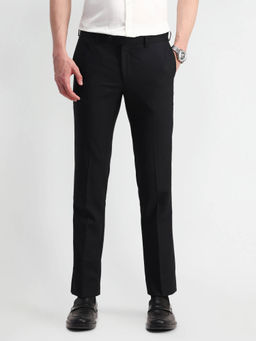 Arrow - Mens Black Solid Formal Trouser