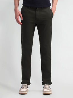 Arrow Sports - Mens Dark Olive Solid Casual Trouser