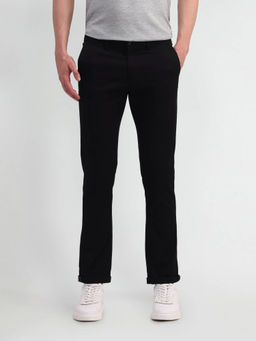 Arrow Sports - Mens Black Solid Casual Trouser