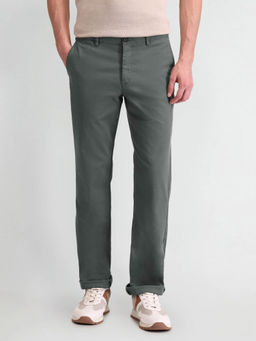 Arrow Sports - Mens Olive Solid Regular Casual Trouser