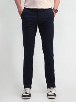 Arrow Sports - Mens Navy Blue Solid Casual Trouser