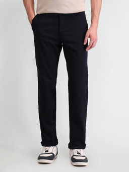 Arrow Sports - Mens Dark Navy Blue Solid Regular Casual Trouser