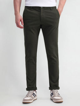 Arrow Sports - Mens Olive Solid Casual Trouser