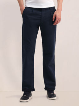 U.S. POLO ASSN. - Mens Navy Blue Solid Straight Casual Trouser