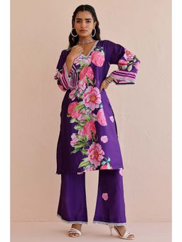 SAYARISH - Purple Printed Bemberg Silk Kurta with Pant (Set of 2)