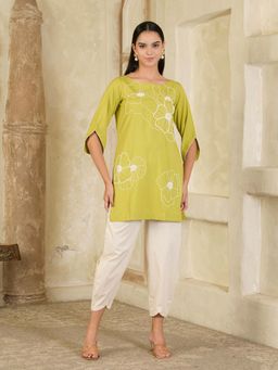 Maive - Green and Beige Hand Embroidered Co-ord (Set of 2)