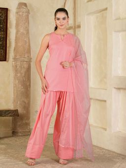 Maive - Pink Sequins Embroidered Farsi Salwar with Kurti and Dupatta (Set of 3)