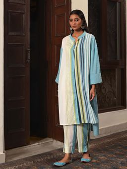 NUHH - Striped Flawless Stripes Embroidered Kurta and Pant (Set of 2)
