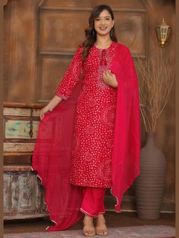 Sindh Fashion - Pink Semi Cotton Floral Print Kurta with Pant and Dupatta (Set of 3)