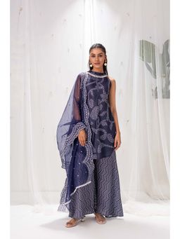SEW - NAVY BLUE PRINTED HALTER Neck Kurti with Palazzo and Dupatta (Set of 3)