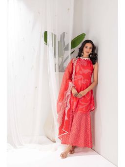 SEW - RED PRINTED HALTER Neck Kurti with Palazzo and Dupatta (Set of 3)