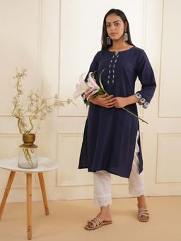 Zuri - Navy Blue Scalping Zareen Embroidered Kurta and Pant (Set of 2)