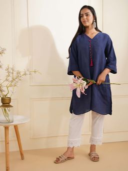 Zuri - Blue Cotton Embroidered Motifs and Dori Kurti and Pant (Set of 2)