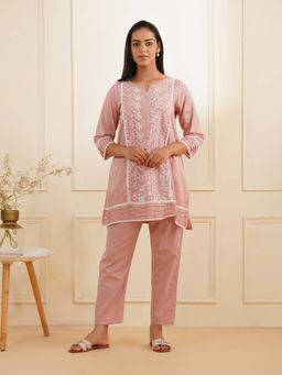 Zuri - Mauve Short Embroidered Kurti and Pant (Set of 2)
