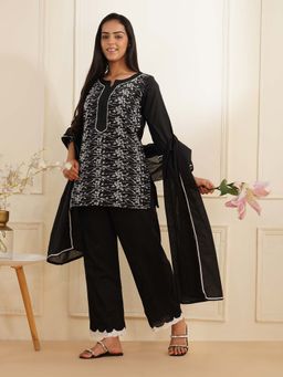 Zuri - Black Short Embroidered Kurti Set with Dupatta