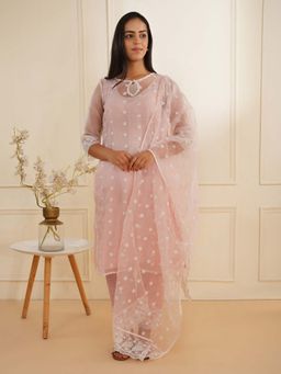 Zuri - Pink Organza Fully Embroidered Kurta Set (Set of 3)