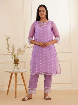 Zuri - Lilac Organza Fully Embroidered Kurta Set (Set of 2)