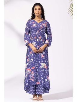 Thee Modern Roots - Ink Blue Floral Print Kurta and Palazzo (Set of 2)