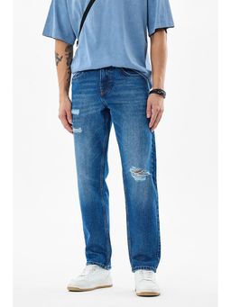 Snitch - Blue Light Distressed Relaxed Casual Jeans for Men