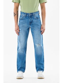 Snitch - Blue Light Distressed Relaxed Casual Jeans for Men