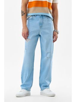 Snitch - Light Blue Heavy Distressed Loose Casual Jeans for Men