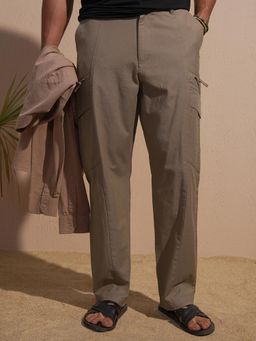 HIGHLANDER - Men Beige Premium Linen Relaxed Fit Cargo Pant