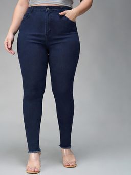 Miss Chase - A+ Curve Collection Plus Size Women Navy Blue Skinny Denim Jeans