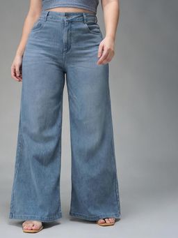 Miss Chase - A+ Women Light Blue Wide-Leg High Rise Stretchable Denim Jeans