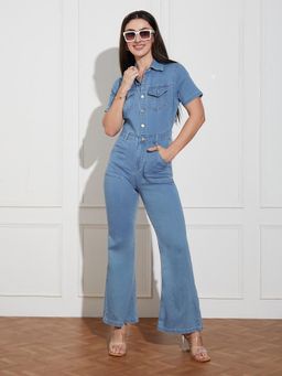 Miss Chase - Women Blue Solid Denim Jumpsuit