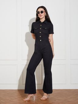 Miss Chase - Women Black Solid Denim Jumpsuit