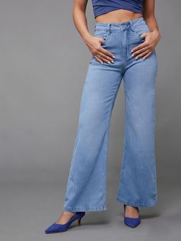 Miss Chase - Women Light Blue Wide-Leg High-Rise Clean-Look Shaping Denim Jeans