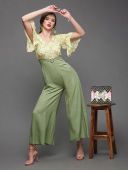 Miss Chase - Women Multi-Color Ruffled Sleeve Wide Leg Jumpsuit