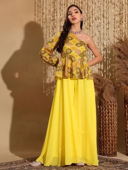 Miss Chase - Women Yellow One Shoulder Georgette Ethnic Jumpsuit