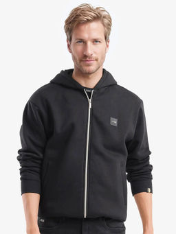 Rare Rabbit - Anderson Black Brand Logo Regular Fit Hoodie