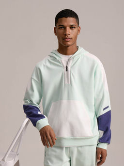 Rare Rabbit - Armo Pastel Green Color Block Regular Fit Hoodie