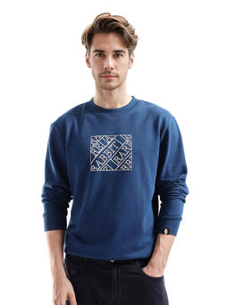 Rare Rabbit - Axton Dark Blue Graphic Regular Fit Sweatshirt