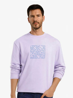 Rare Rabbit - Axton Pastel Purple Graphic Regular Fit Sweatshirt