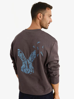 Rare Rabbit - Bay Dark Grey Graphic Regular Fit Sweatshirt