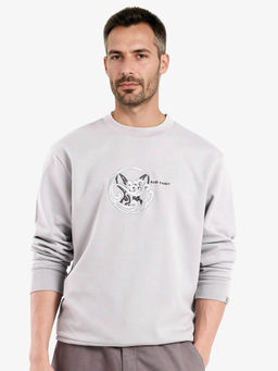 Rare Rabbit - Clos Light Grey Embroidered Regular Fit Sweatshirt