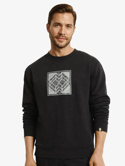 Rare Rabbit - Croc Black Graphic Regular Fit Sweatshirt